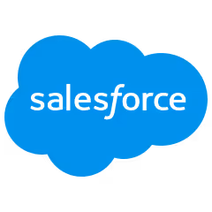 Salesforce logo with white text inside a blue cloud shape.