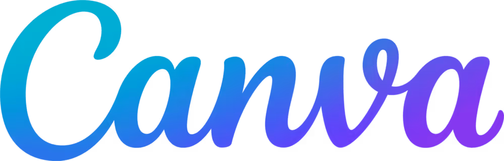 Canva logo in gradient blue and purple script font.