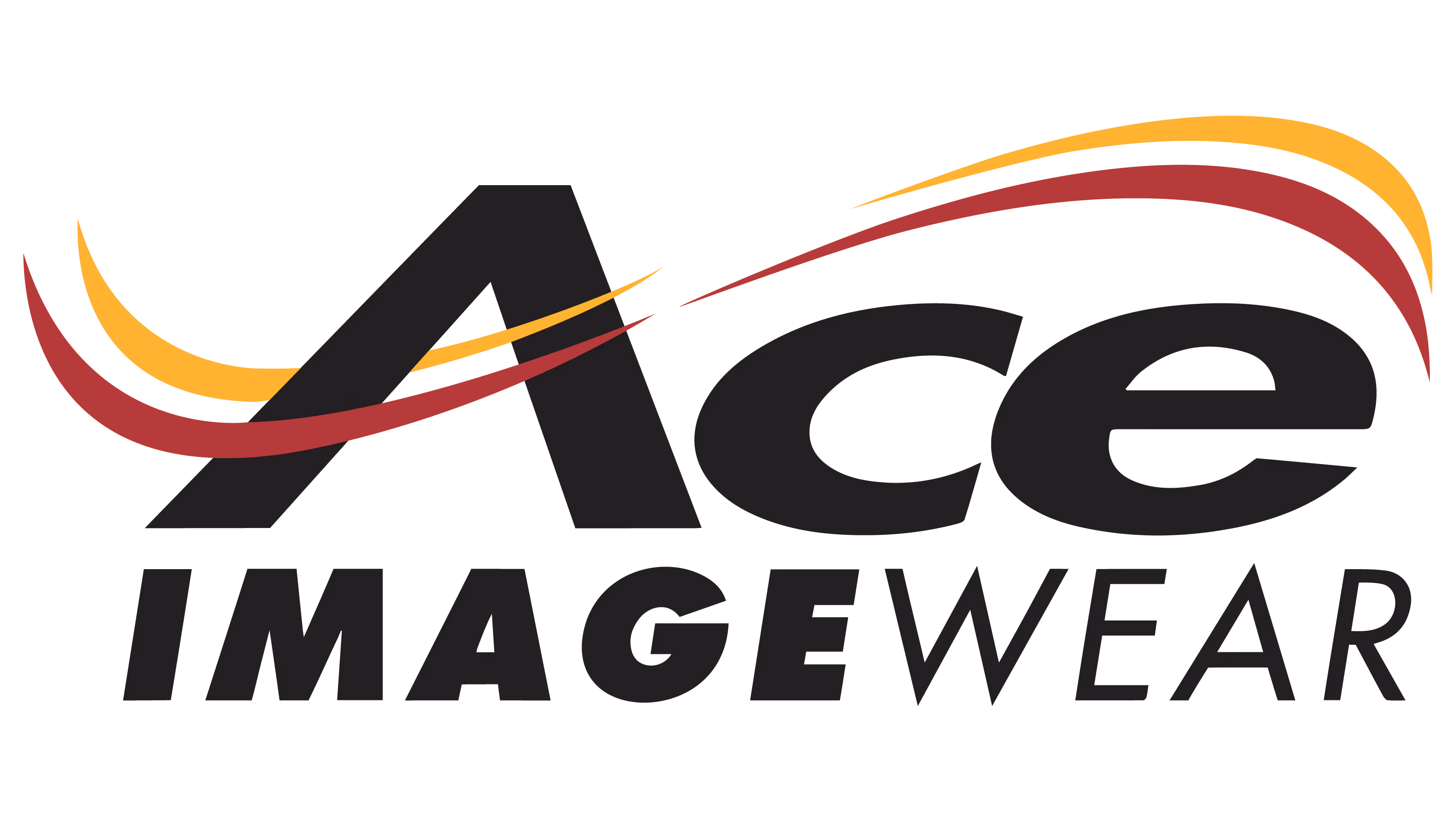 Ace Imagewear logo with stylized swooshes in red and gold above the text.