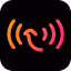 Icon with orange and pink curved lines representing wireless signal or broadcasting.