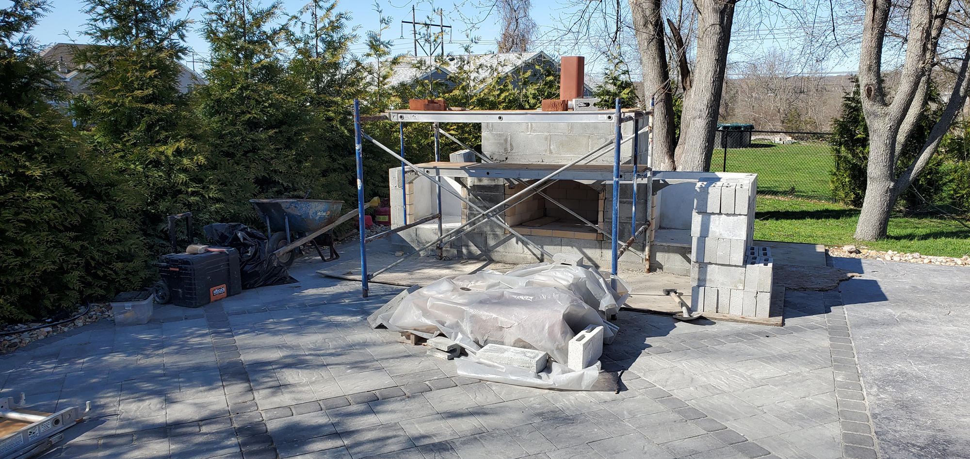 Outdoor fireplace in progress