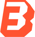 Bold white letter B inside a red hexagonal shape.