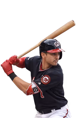 Baseball player in black uniform holding bat ready to swing.