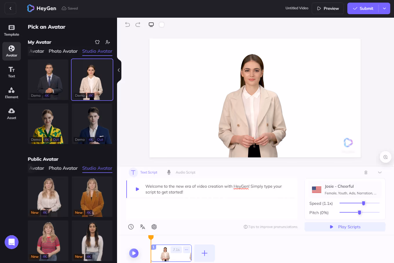 a screenshot of Heygen's custom avatar user dashboard