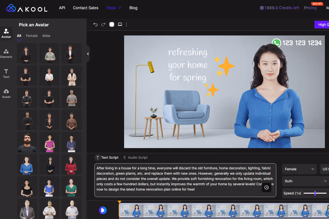 a screenshot of Akool's custom avatar user dashboard: HeyGen Alternatives