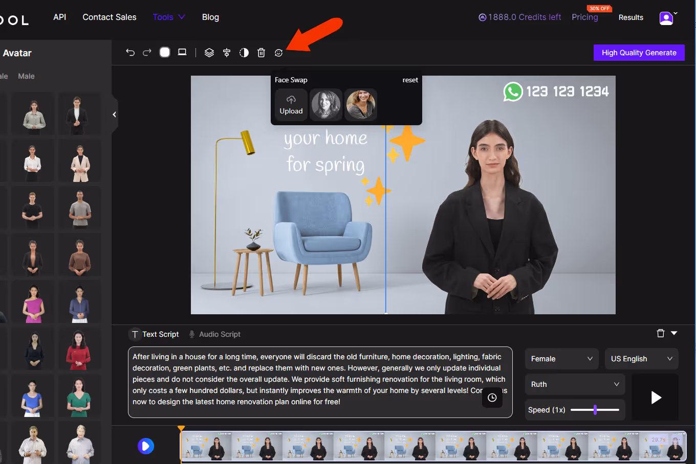 a screenshot on how to upload an image for custom avatar use on the Akool user dashboard