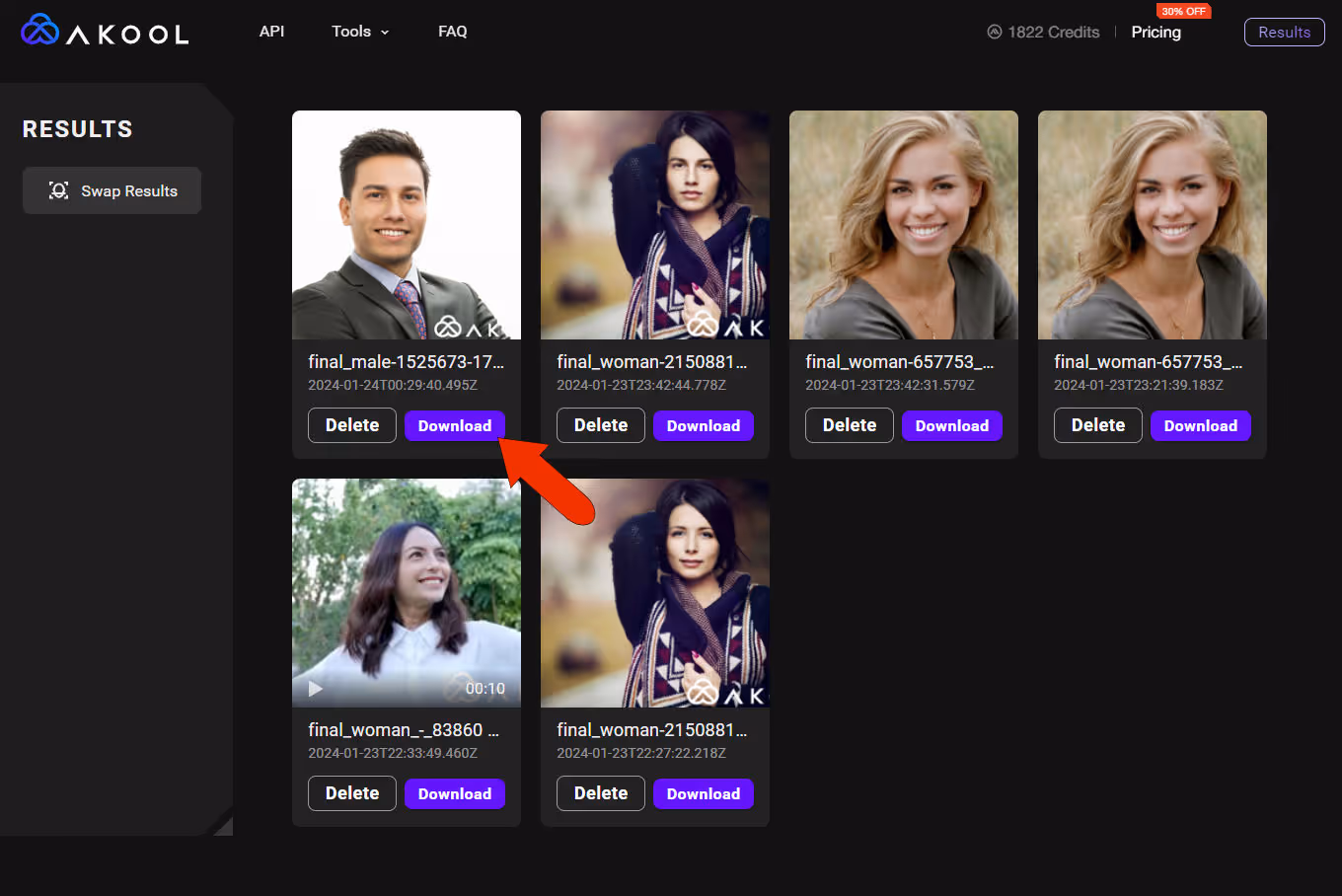 Download the swap results for use as a talking photo
