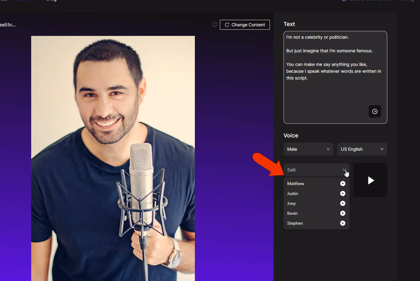 Customization options in Akool's talking photo tool