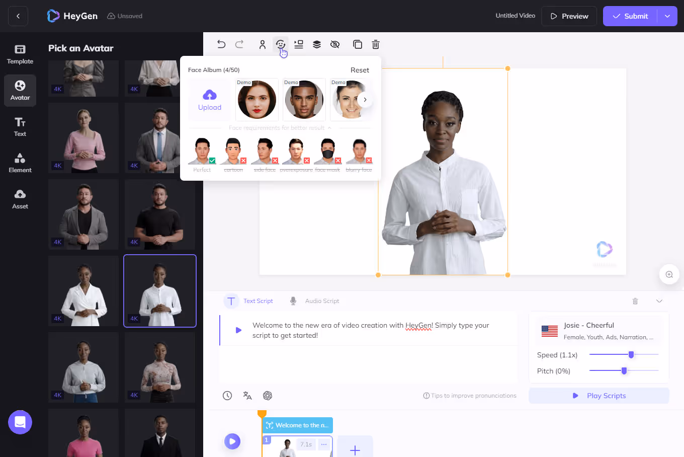 a comparative screenshot of heygen's avatar user interface
