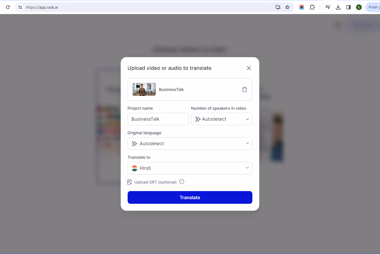 video uploading on rask.ai