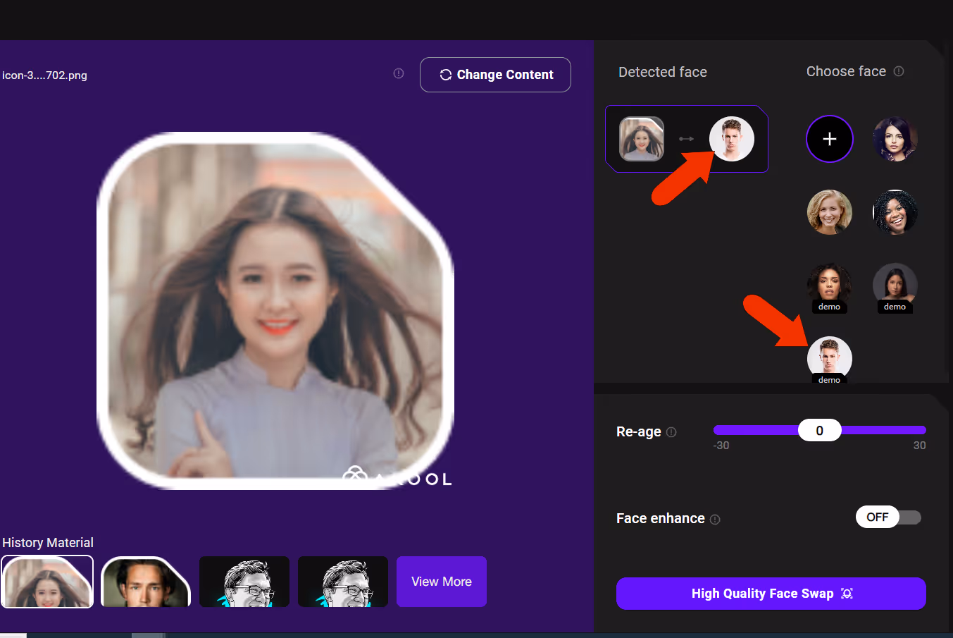 replacing female face image with male one 
