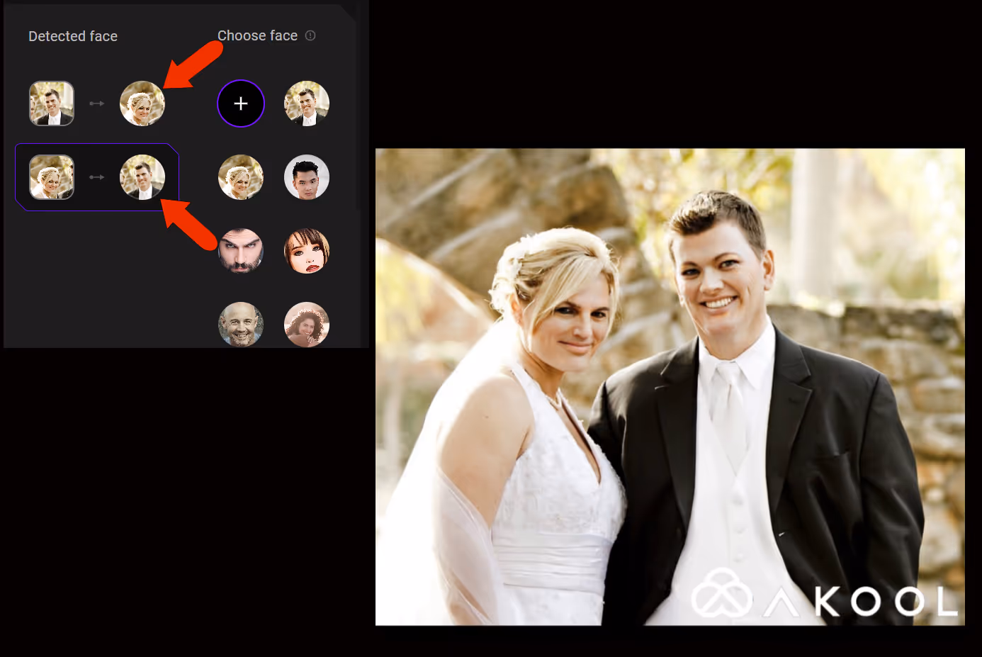 Couple faces swapped using Akool faceswap feature