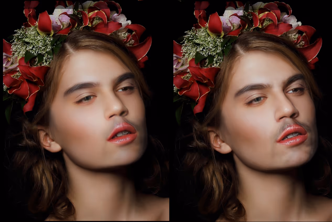 two AI generated faces with age gaps