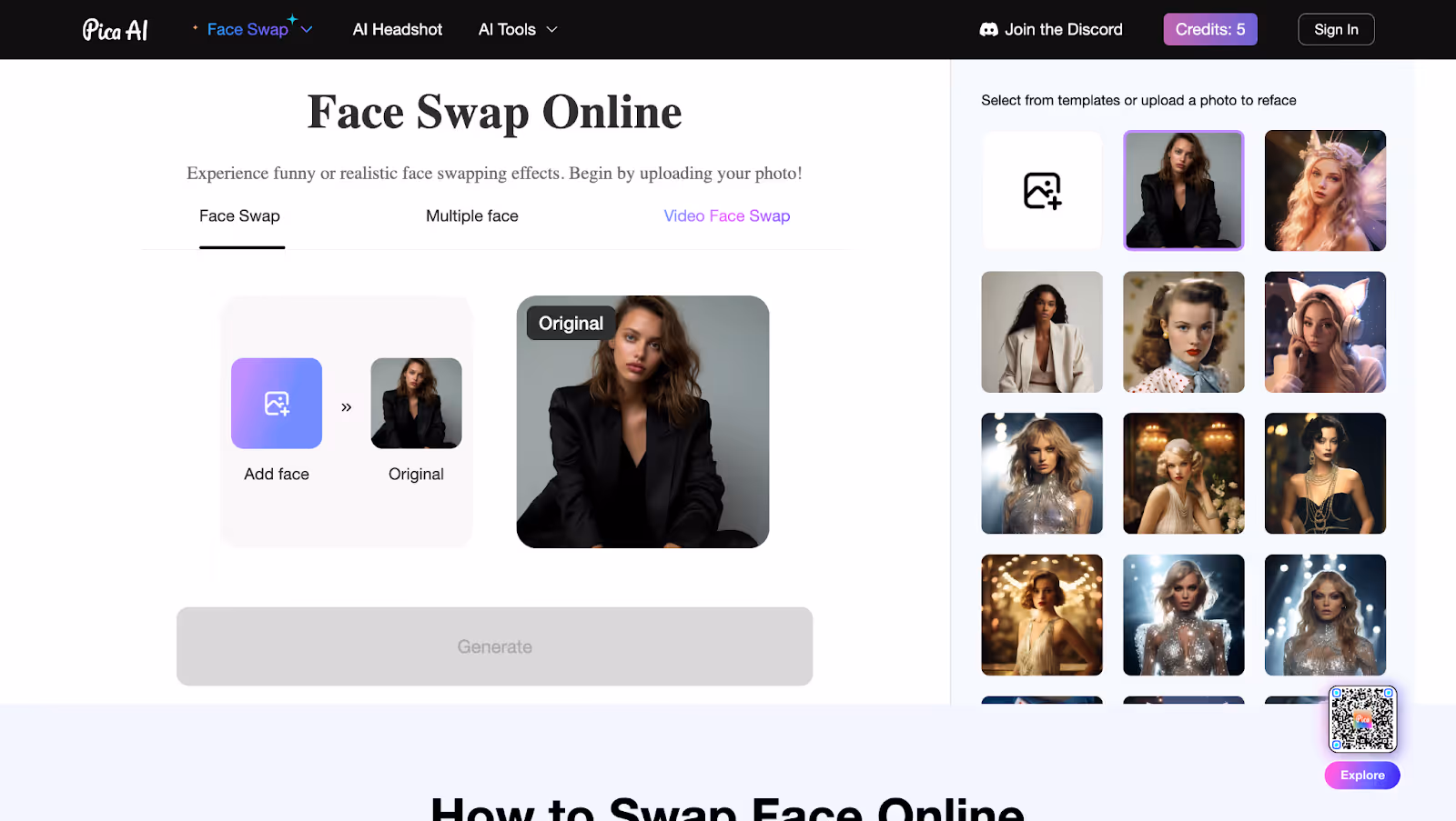 Pica AI website landing page: Best AI Video Face Swap