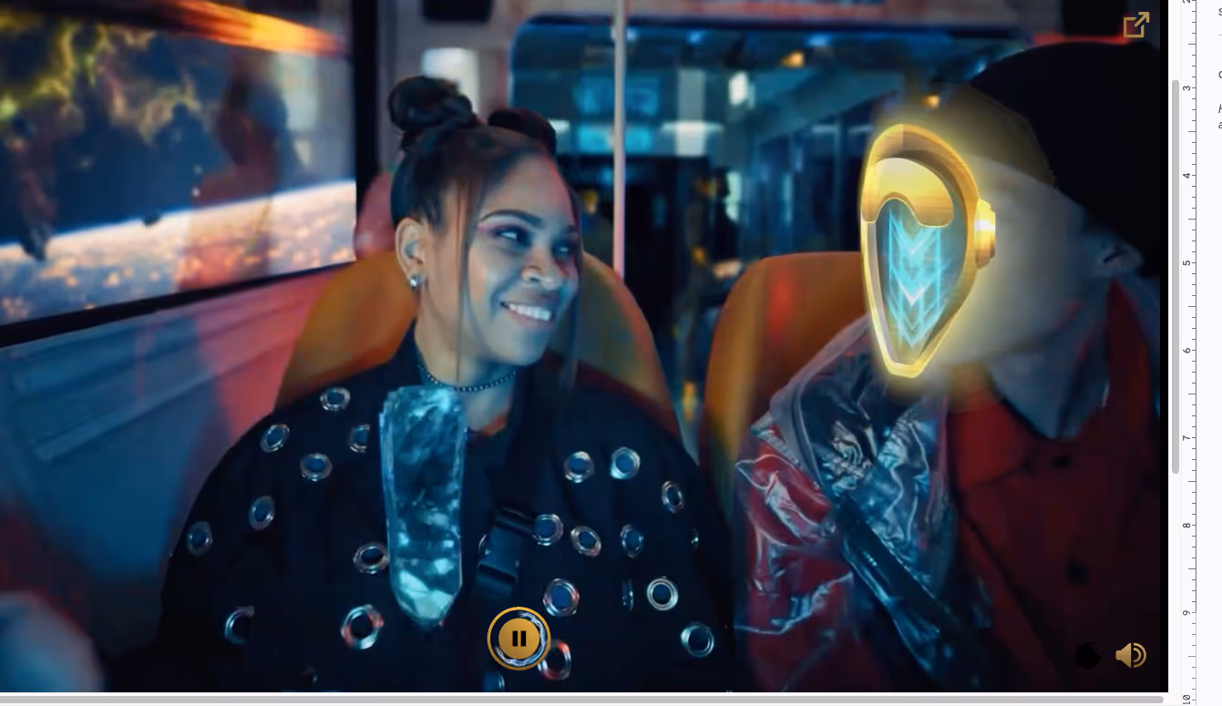 two passengers in a train, one with a face-swapped