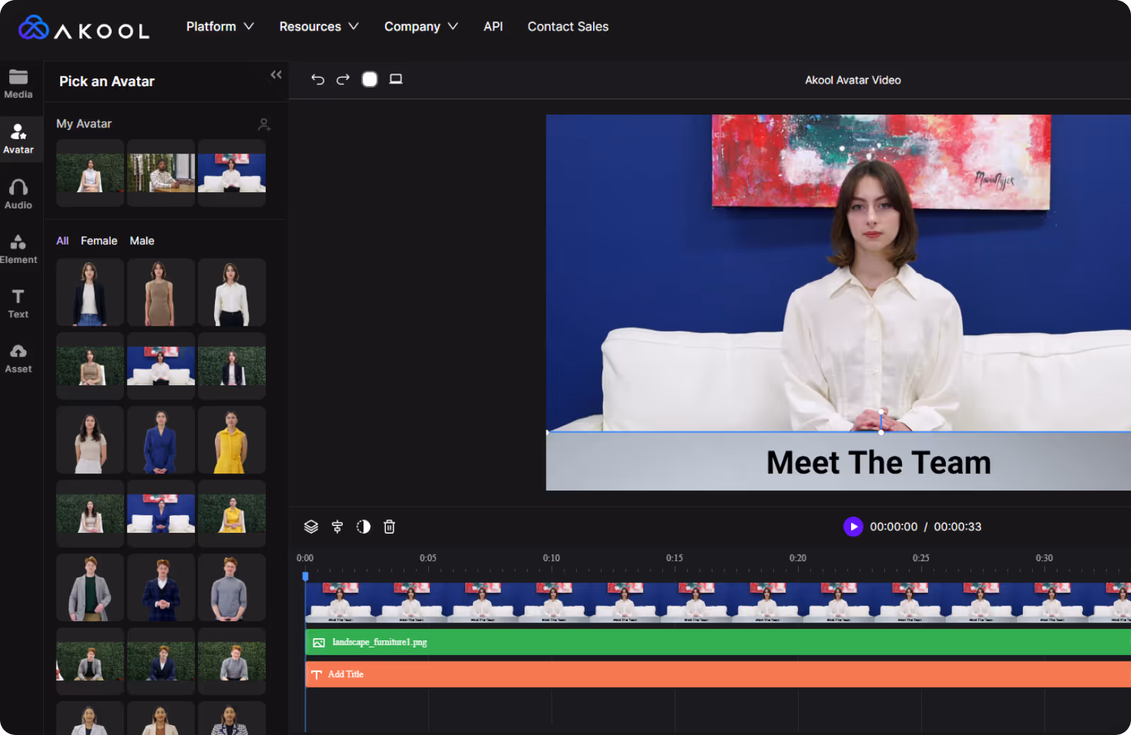 different avatars on akool company team video intro