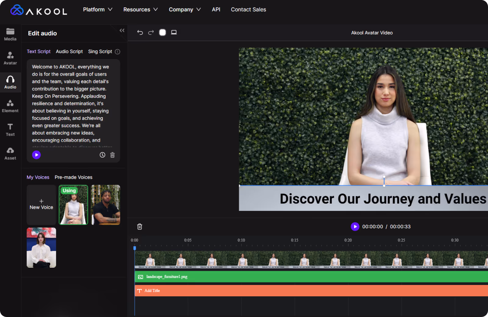 akool avatar video with a text script and pre-made voices
