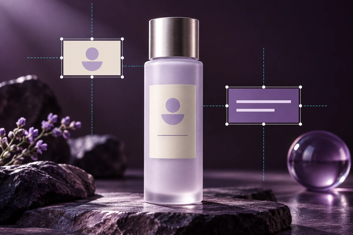 Illustrative text and graphic overlays on a product visual
