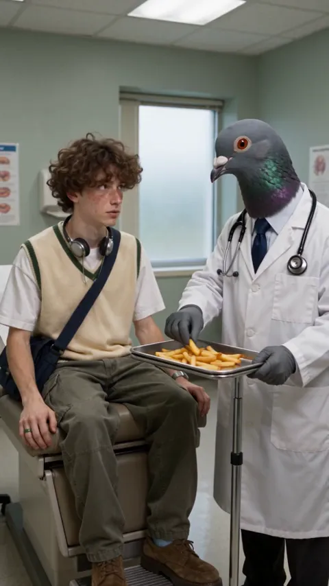 Aperçu de Doctor Pigeon : un médecin à tête de pigeon près d’un patient