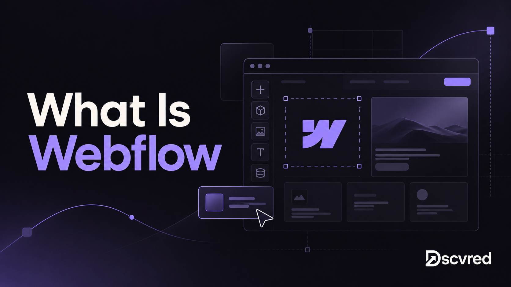What Is Webflow cover showing the Webflow logo inside a visual website builder canvas
