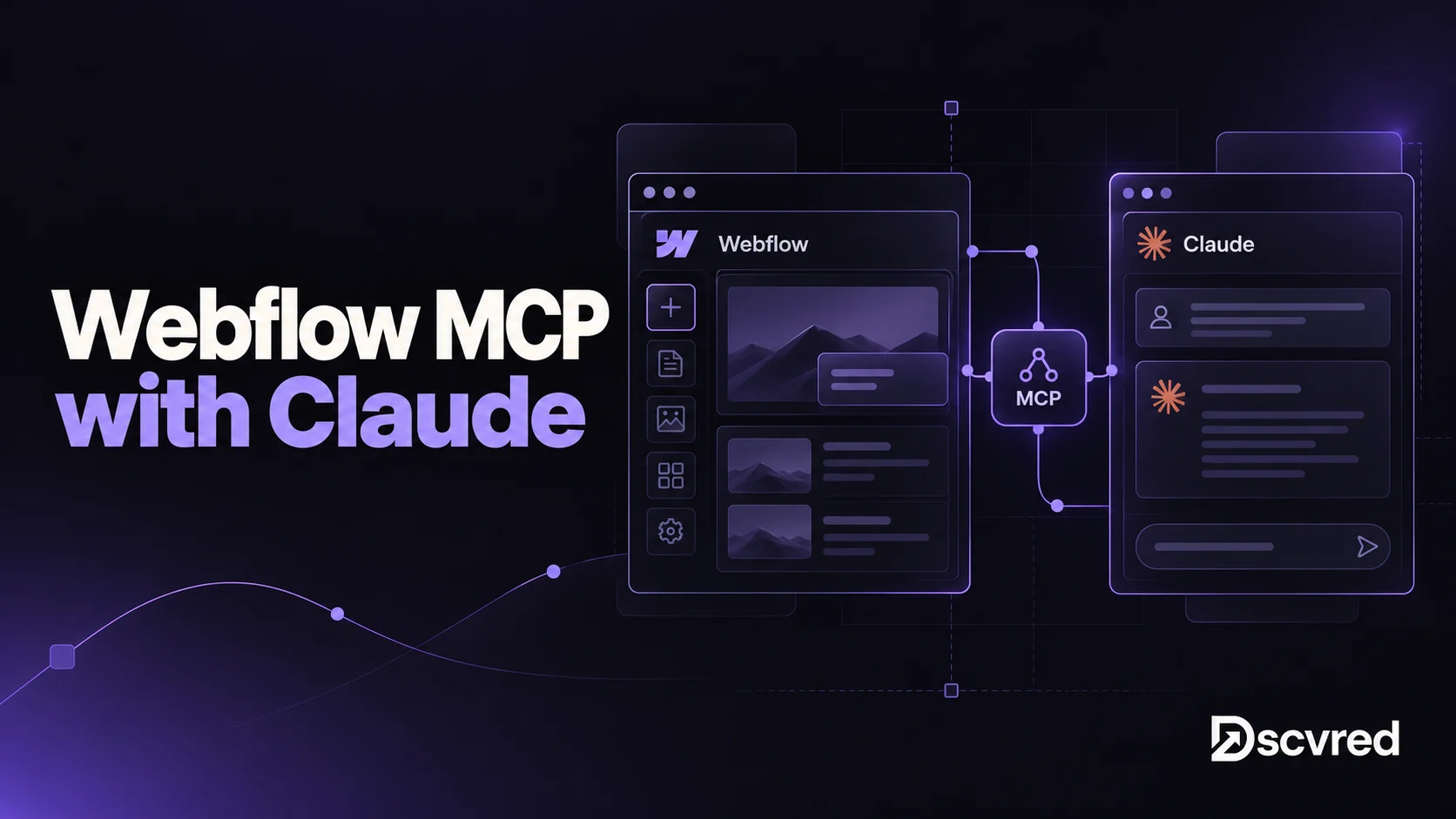Webflow MCP with Claude cover showing a Webflow site connected to Claude through an MCP server