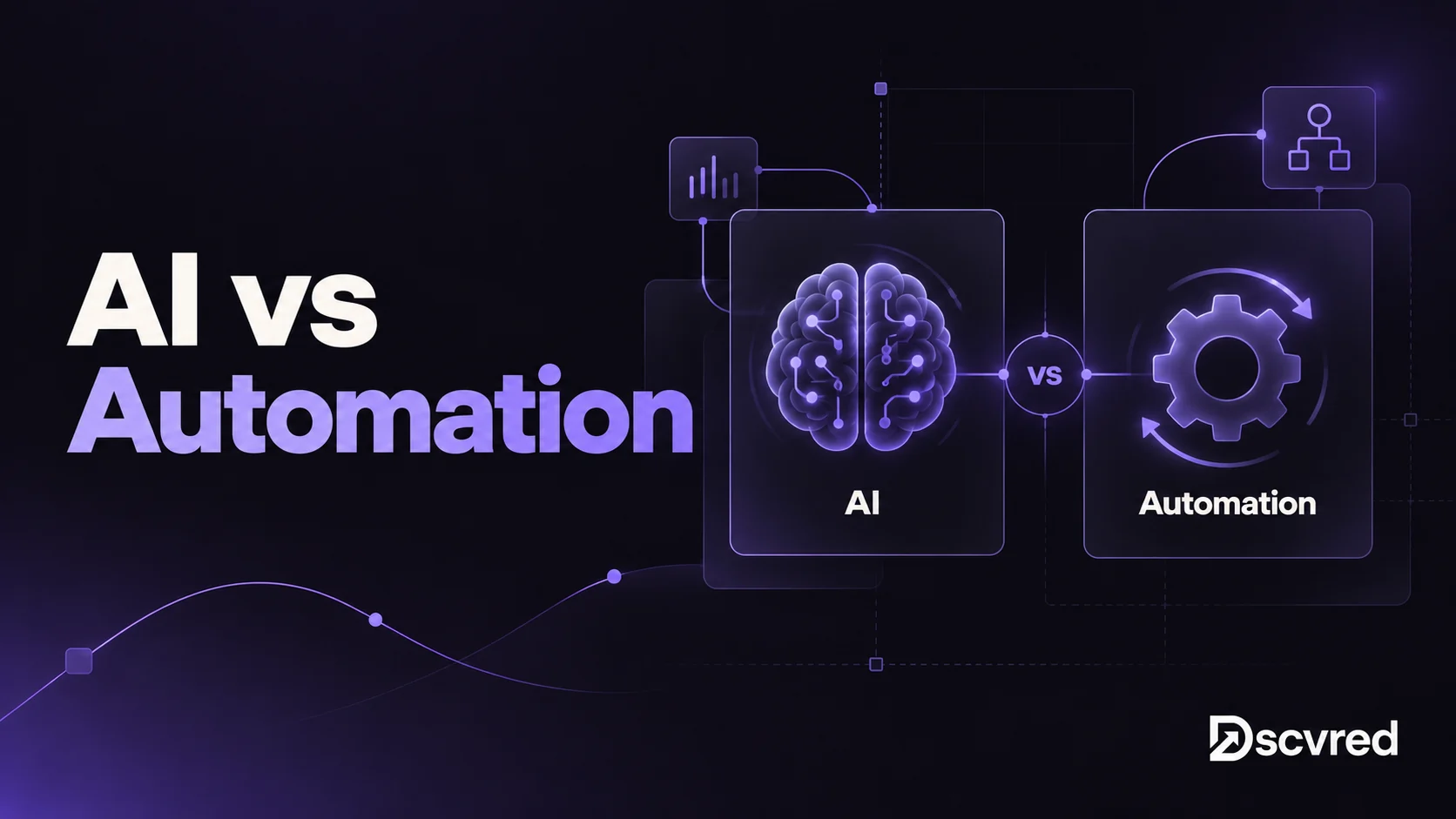 AI vs Automation cover comparing an AI brain with an automation gear, connected by a vs marker