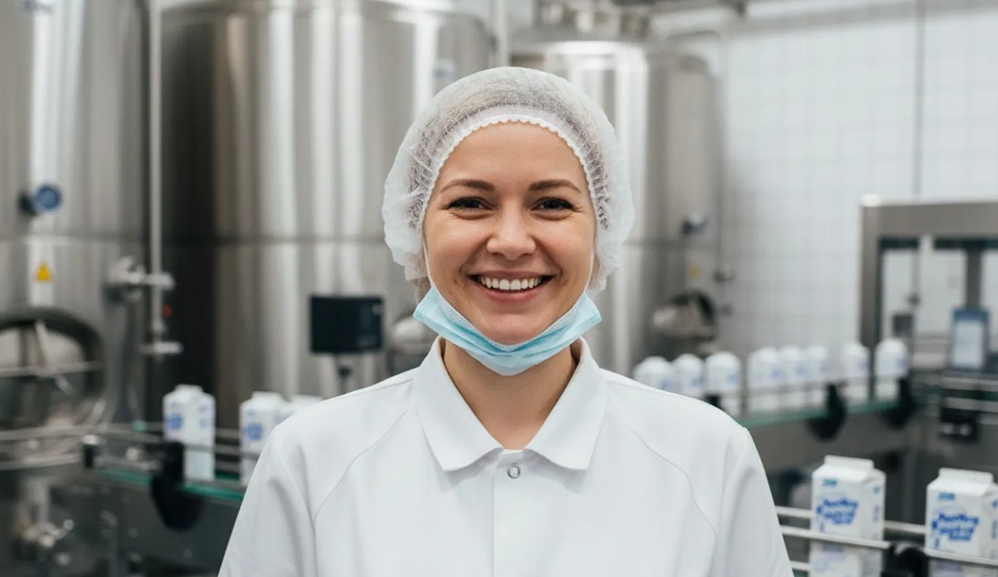 Woman working at a milk factory