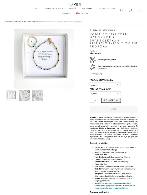 Zoptymalizowana karta produktu biżuterii handmade Oko Proroka w sklepie La Mimi
