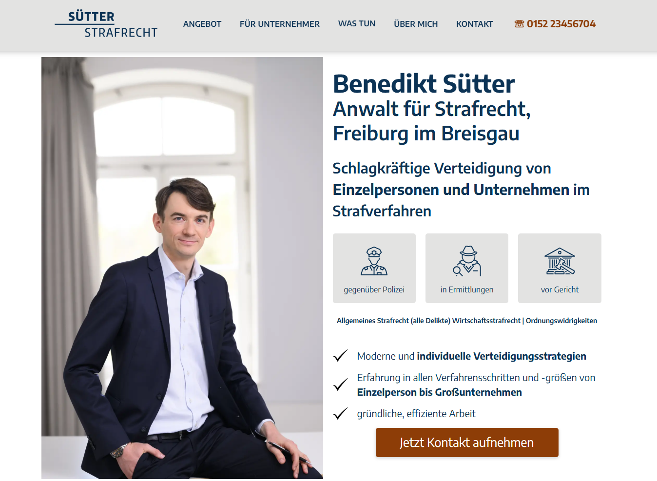 Referenz-Website: Das Bild zeigt einen Screenshot der Website von Benedikt Sütter Strafrecht.