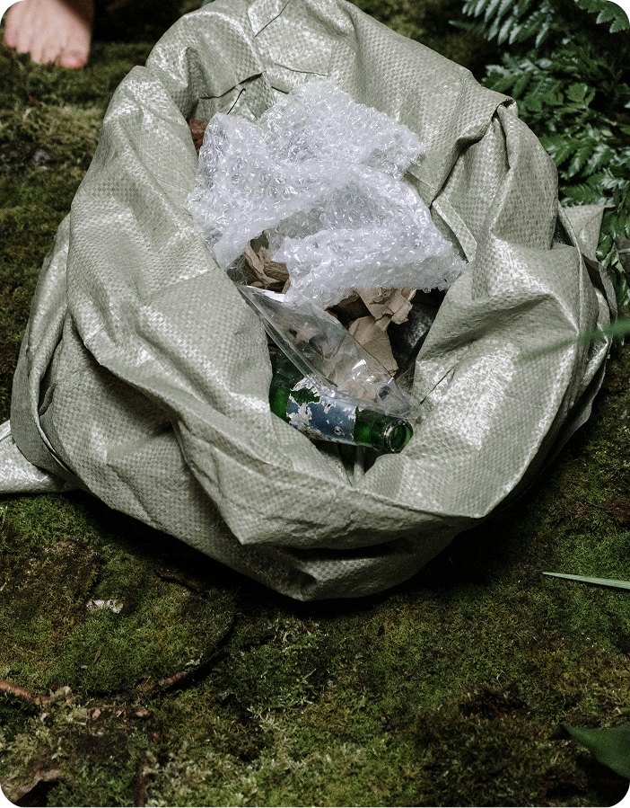 A waste bag with plastic waste