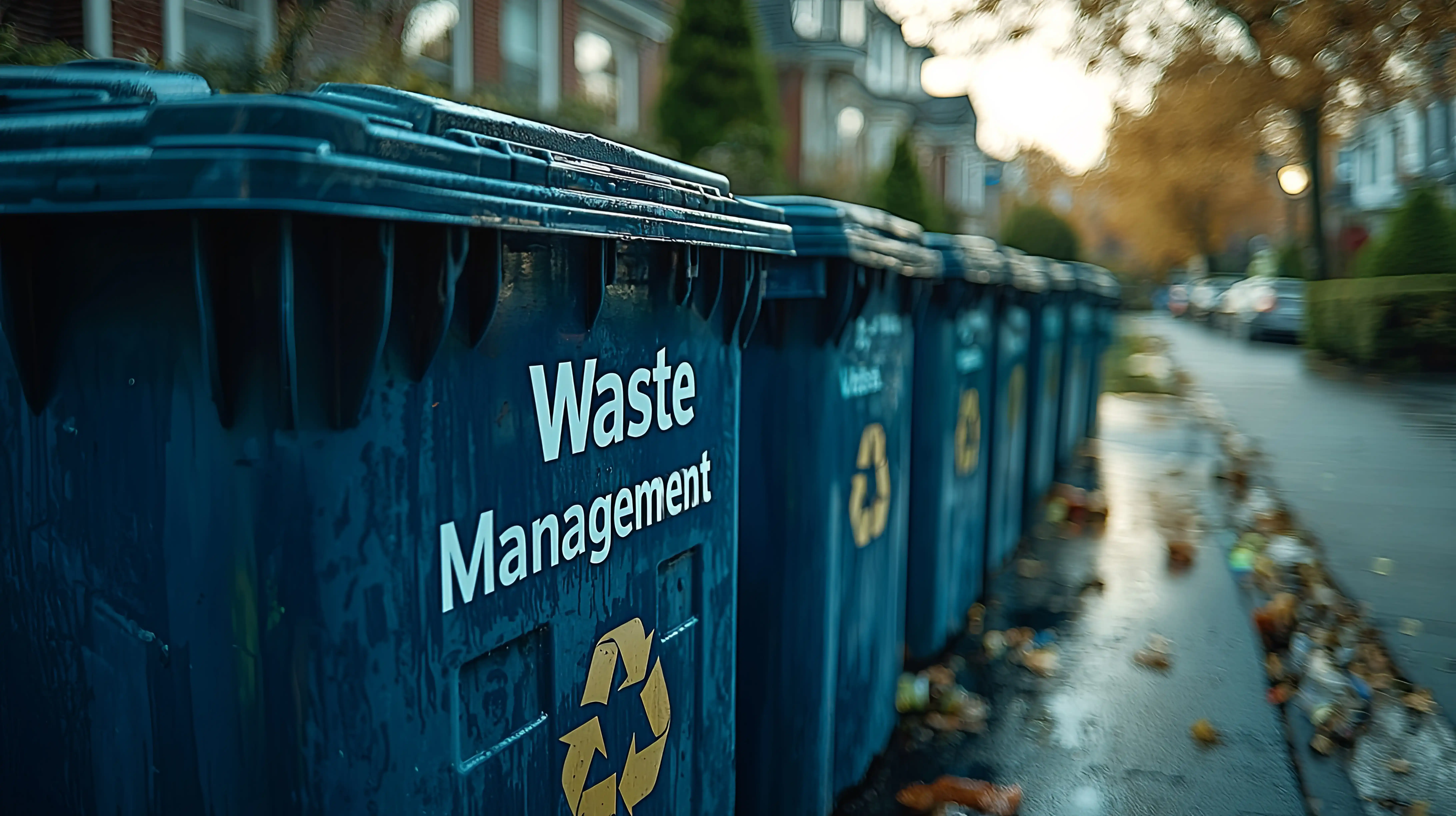 Waste management bins in a row