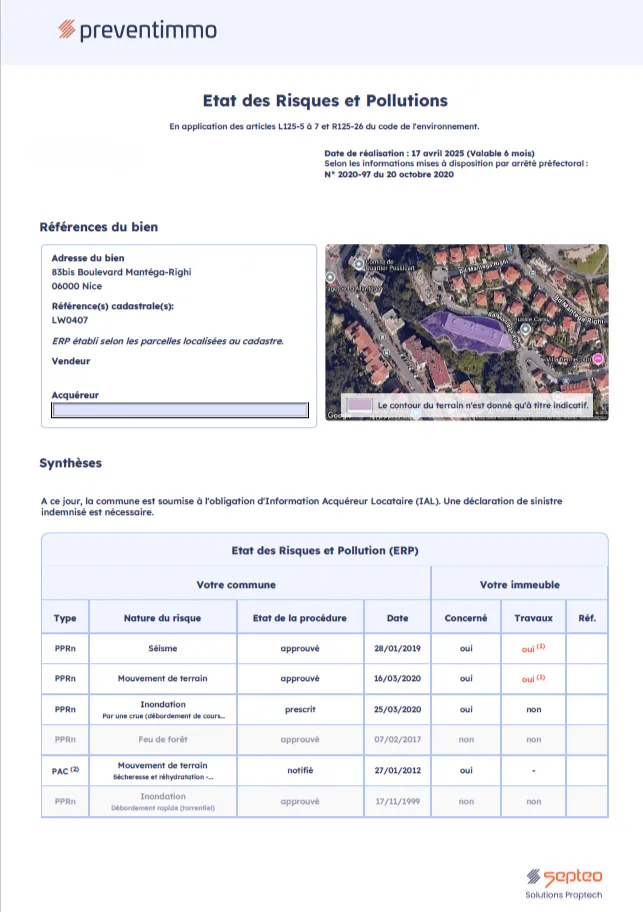 état des risques et pollutions Preventimmo