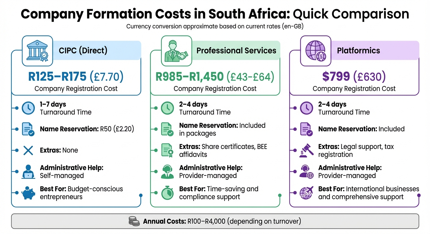 South Africa Company Formation Costs Comparison: CIPC vs Professional Services vs Platformics