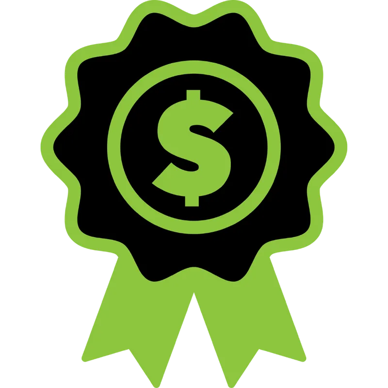 a green dollar sign with ribbons