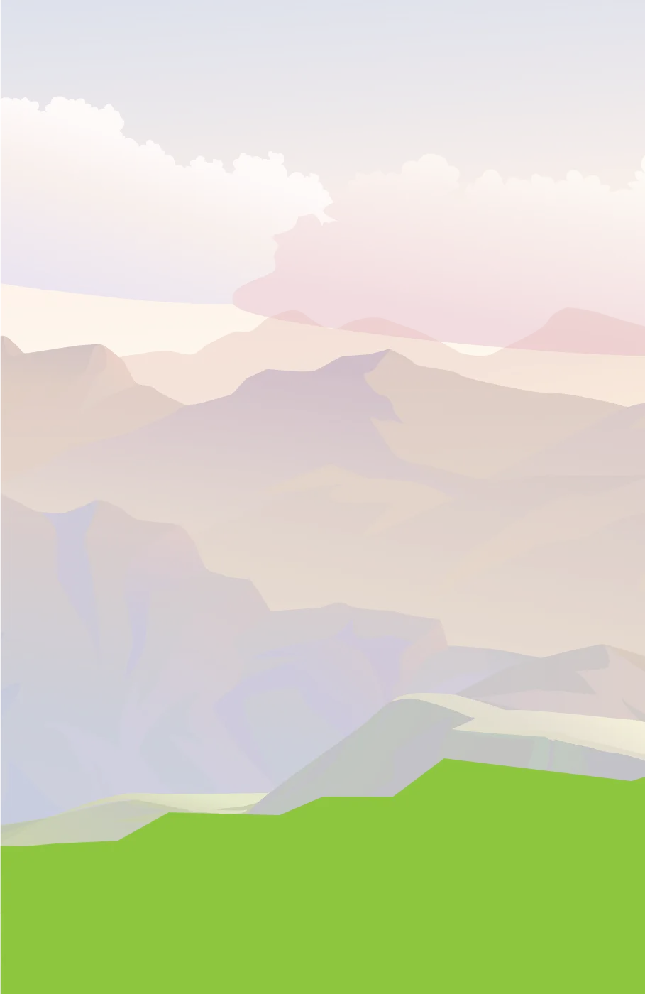 Mountain landscape with green grass and cloudy sky, related to heat pump installation in Canada.