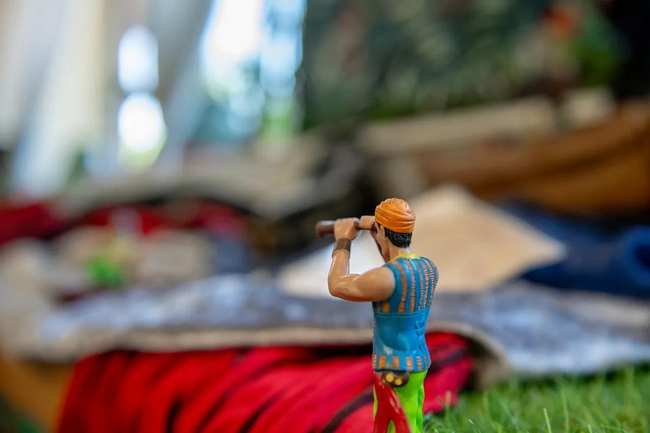 Toy shepherd with telescope. Imaginative play for kids, perfect for a nursery or playroom.