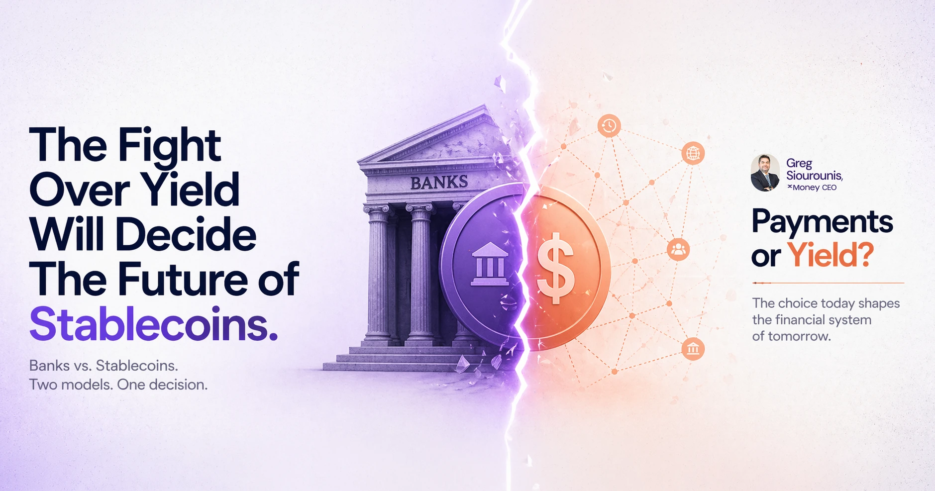 Banks vs. Stablecoins: The Fight Over Yield — article cover image illustrating the regulatory debate between banks and stablecoin issuers over yield-bearing digital assets.
