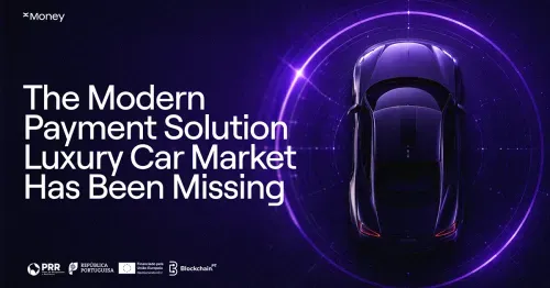 xMoney blog header showing a luxury car surrounded by digital payment graphics, with the title ‘The Modern Payment Solution Luxury Car Market Has Been Missing.