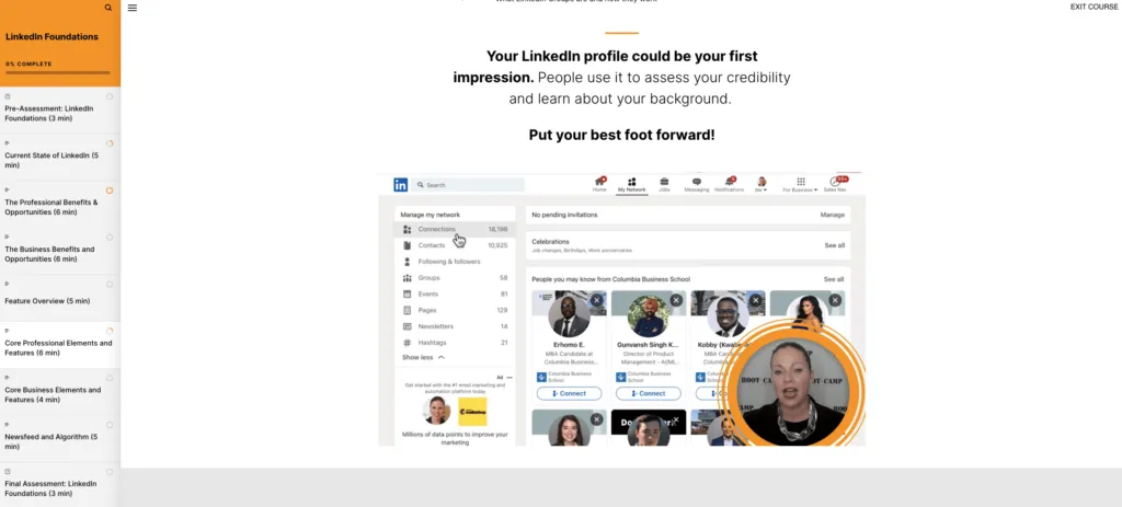 A screenshot of a Boot Camp Digital Course on LinkedIn Best Practices