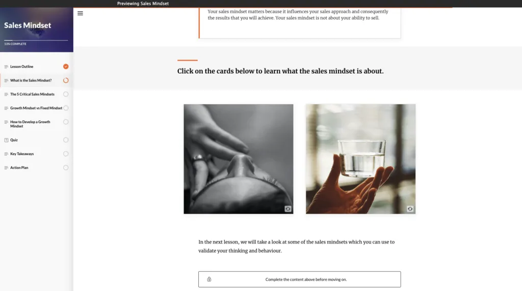 A screenshot of a LSOS course on the Sales Mindset