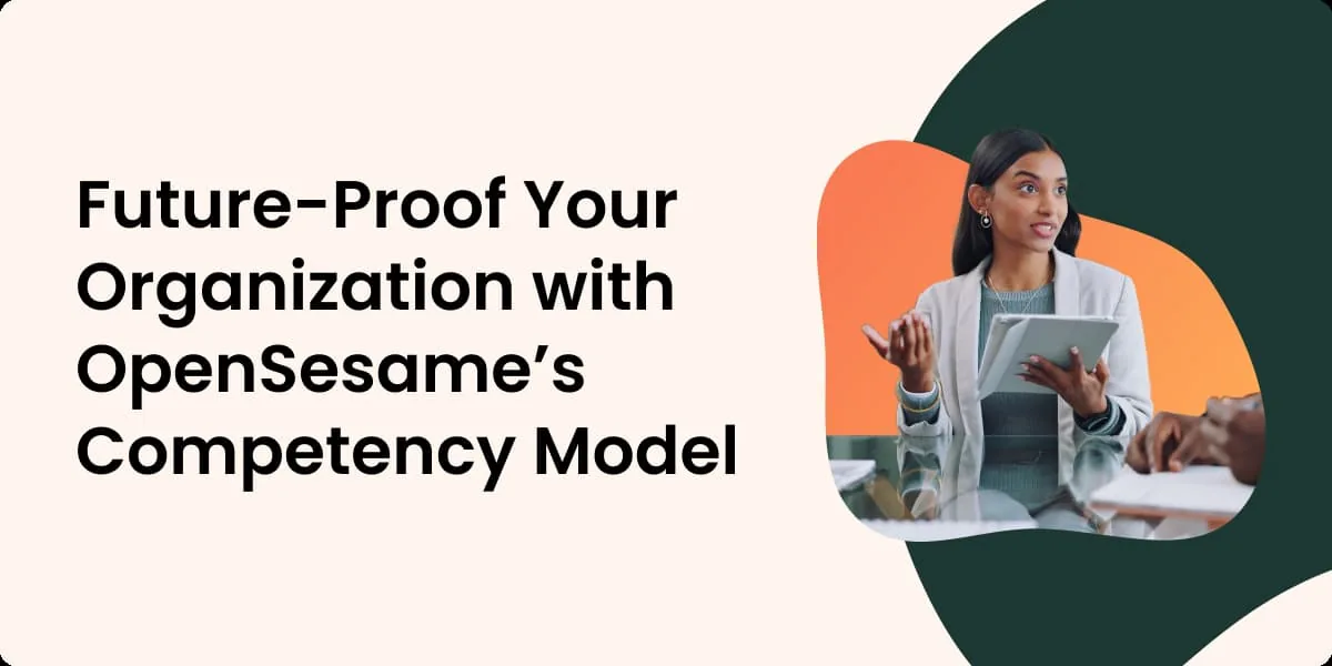 Professional leading a meeting with OpenSesame competency model blog banner