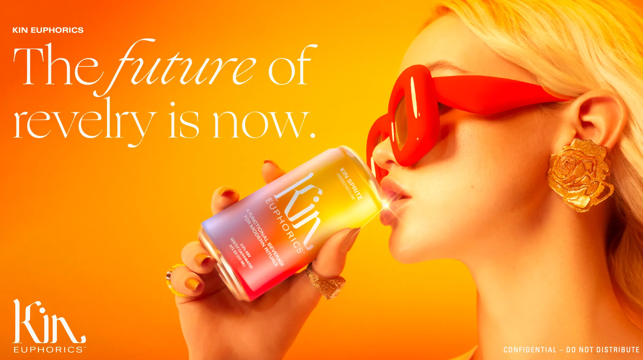 A woman drinking a Kin Euphorics social drink.