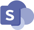 Microsoft SharePoint logo with stylized overlapping shapes and an 'S'.
