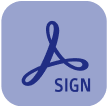 Blue Adobe Acrobat Reader icon with the word 'SIGN' underneath on a rounded square lavender background.
