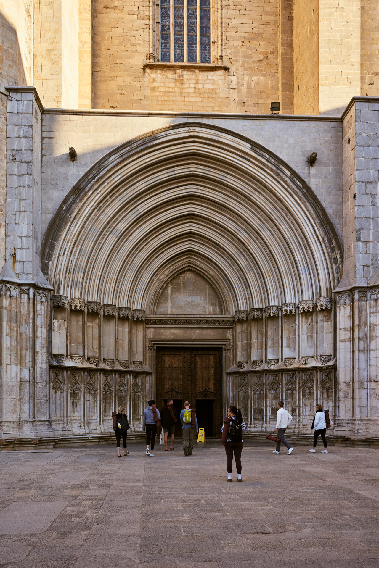 The Gothic facade of Girona Cathedral seen from the square