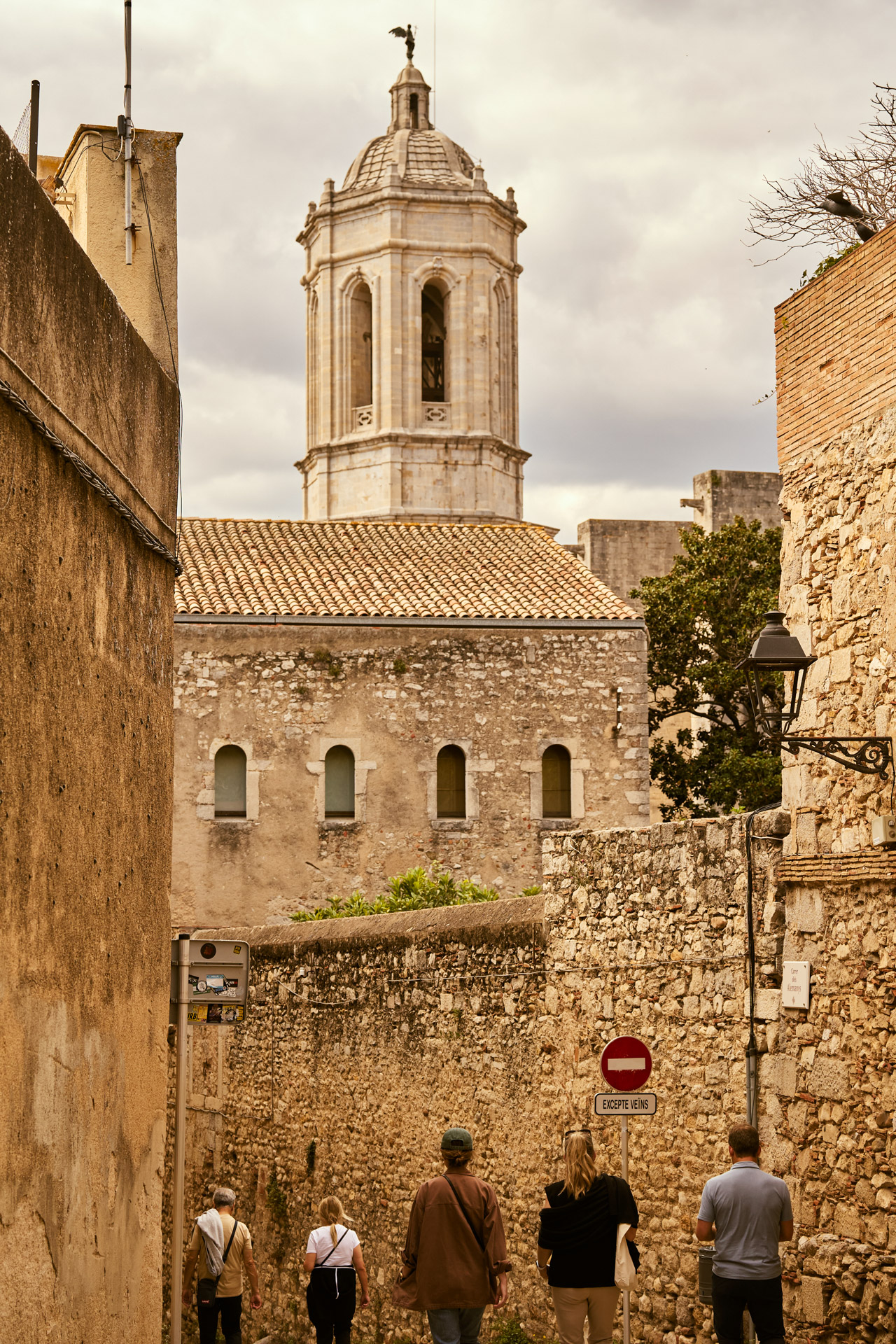 Girona cathedral tower seen above the old city walls