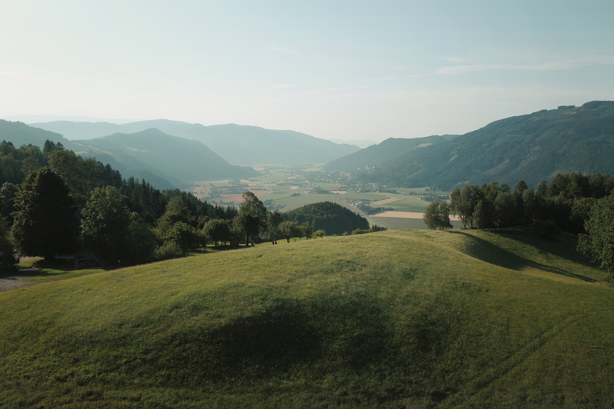 Rolling green hills and mountains in the Carinthian valley