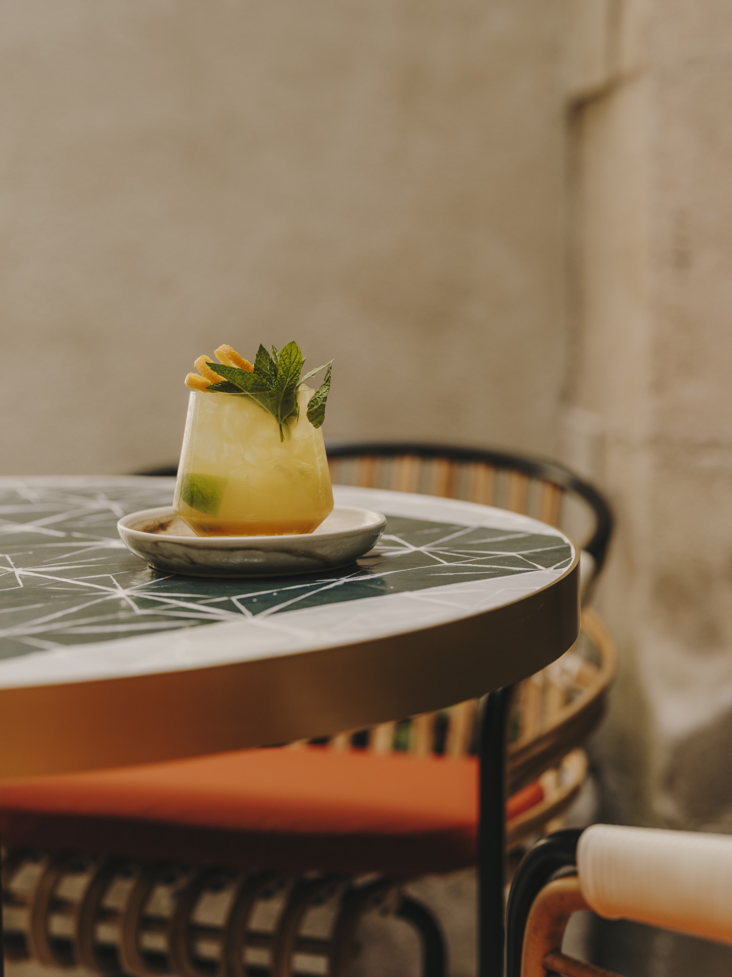 A drink on a table in the garden