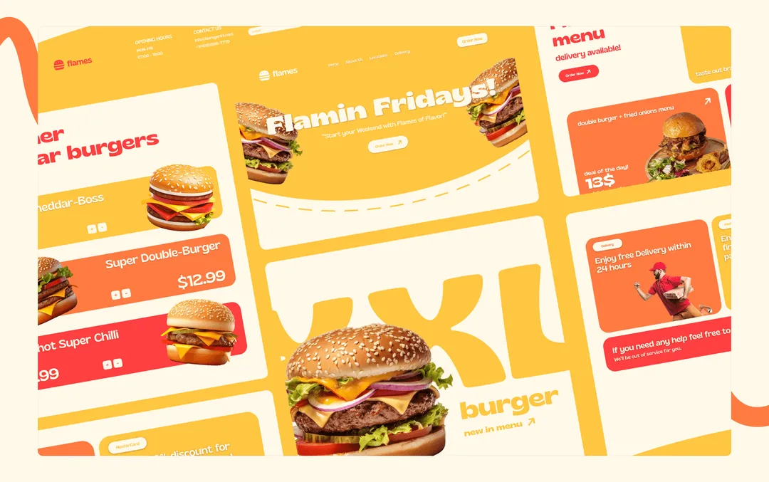 UI/UX design for burger restaurant menu and branding