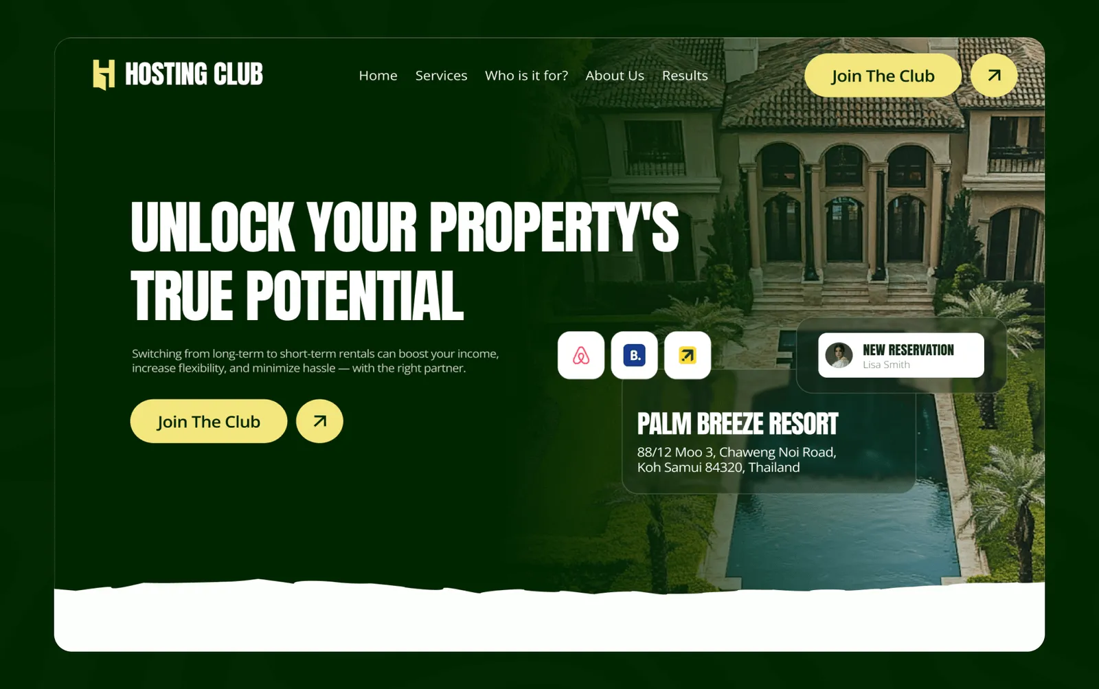 Website design for The Hosting Club – property hosting platform